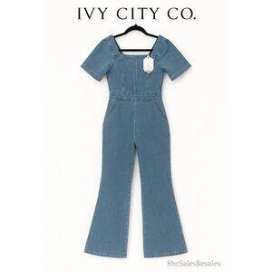 Ivy City Co. Ryan Denim Jumpsuit Women’s Small Blue Short Sleeve Wide Leg One P